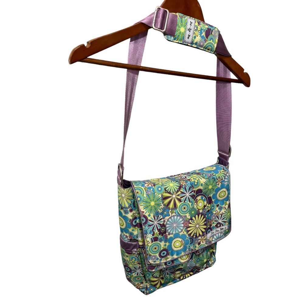 JU JU BE LARGE LAVENDER & GREEN FLORAL DIAPER CARRY BAG